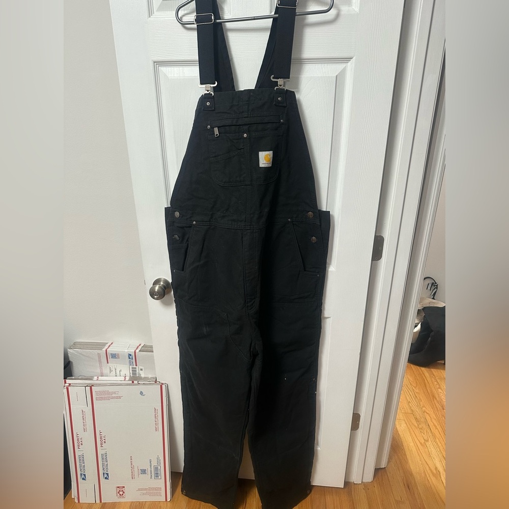 Carhartt Men's Loose Fit Washed Duck Insulated Bib Overall in black, XL Tall